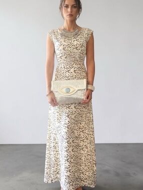 REISS | Mosaic Printed Sleeveless Maxi Dress | Neutral Tones Event Dress